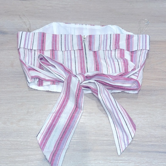 4SI3NNA Daria Striped Tie-Back BOW Strapless Crop Top in Pink Size Small NWOT S - Picture 7 of 12